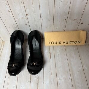 Louis Vuitton Patent Suede Elba Ballerina Flats Black Sz 37.5 / 7.5